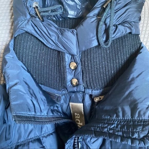 ADD DOWN Size 4 Navy Blue Puffer Belted Coat Detachable Snap Button Hood - Picture 8 of 16